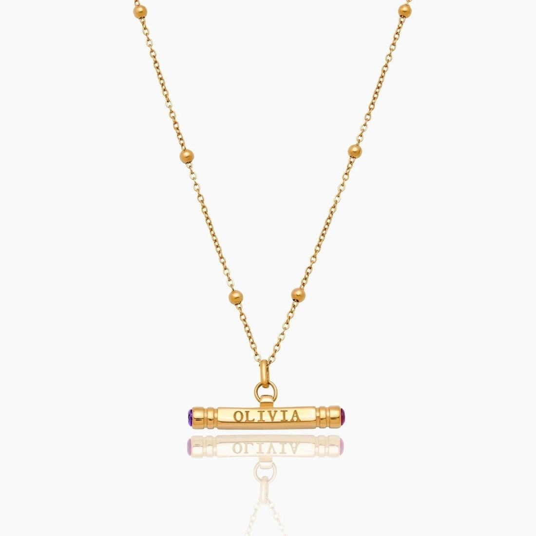 Personalized T-Bar Necklace with Name and Birthstone
