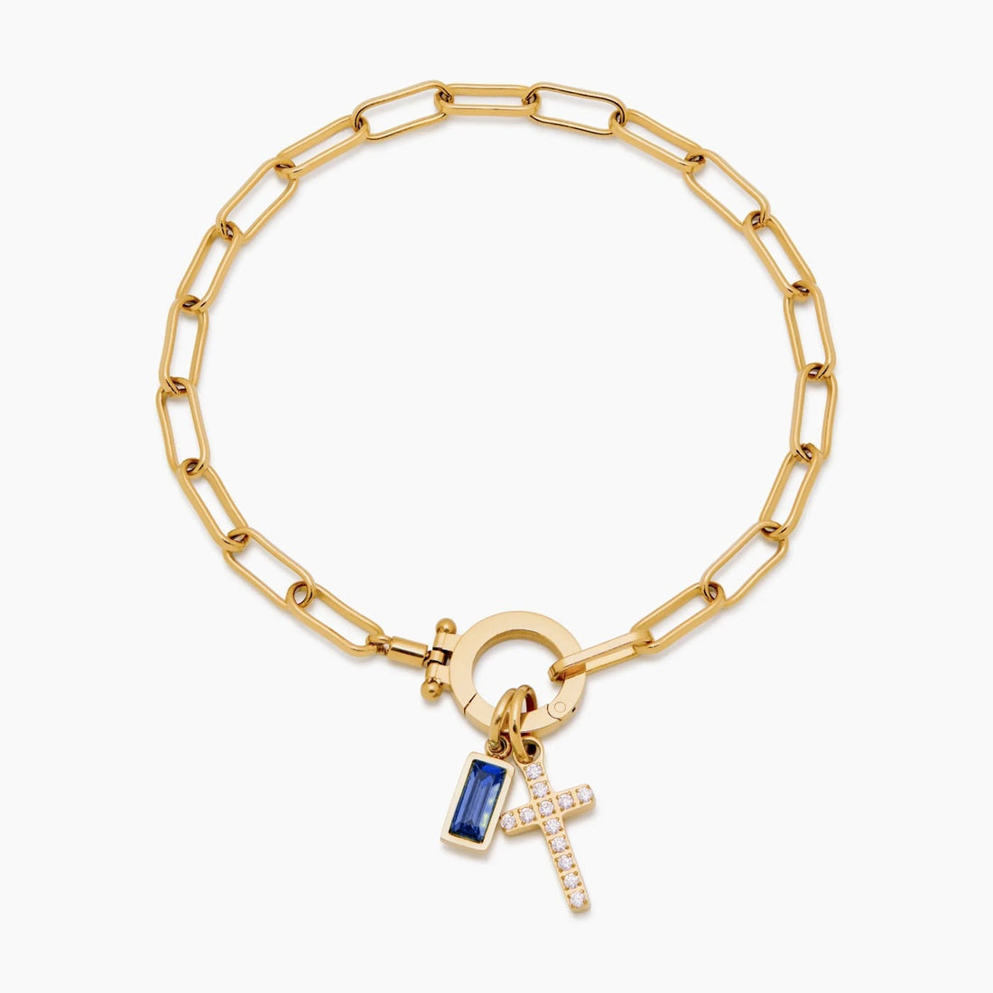Paperclip Cross Charm Bracelet with Birthstone