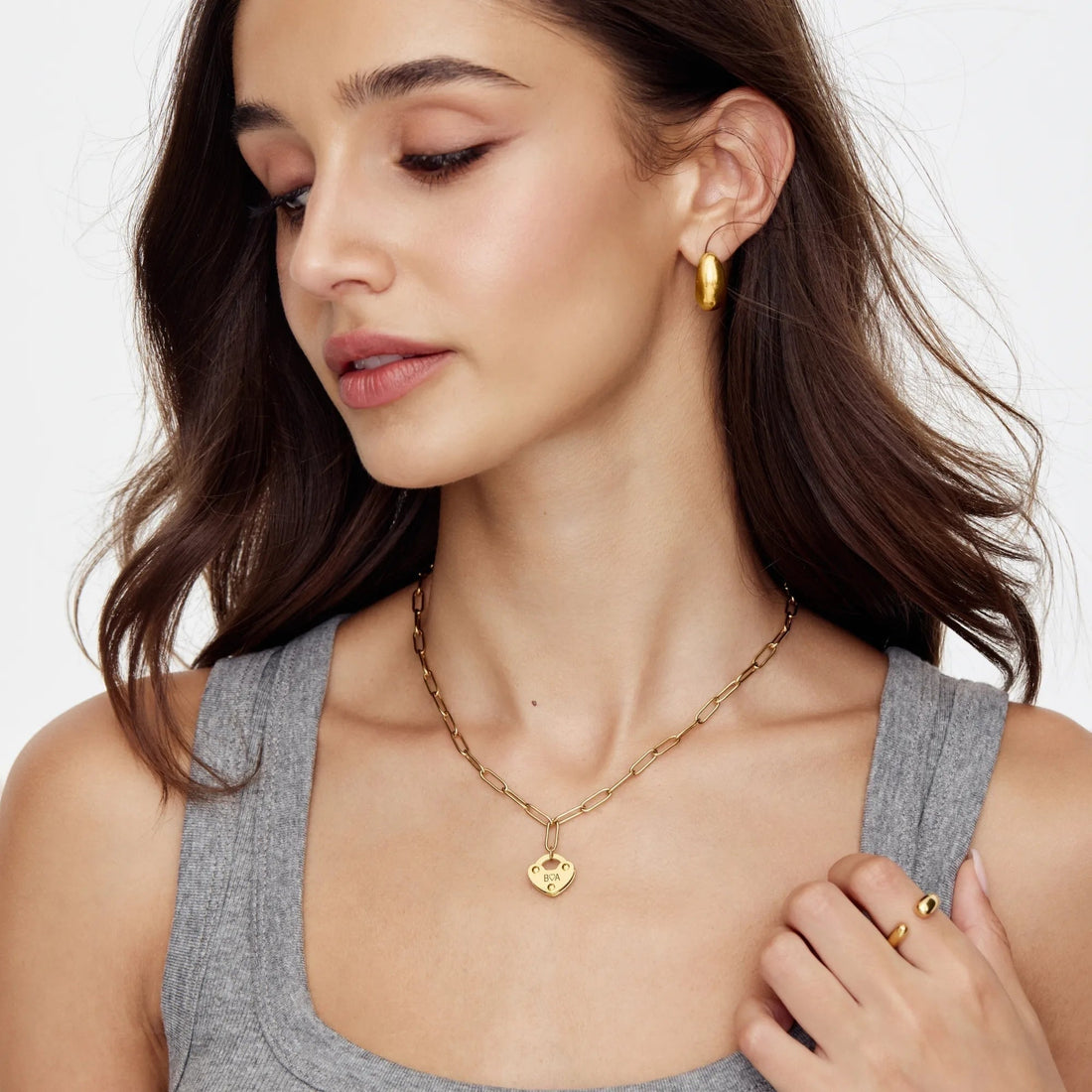 Name Necklace with Heart Padlock and Initial