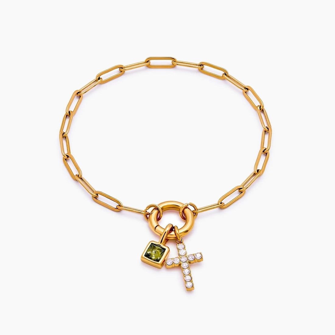 Paperclip Chain Charm Bracelet with Cross