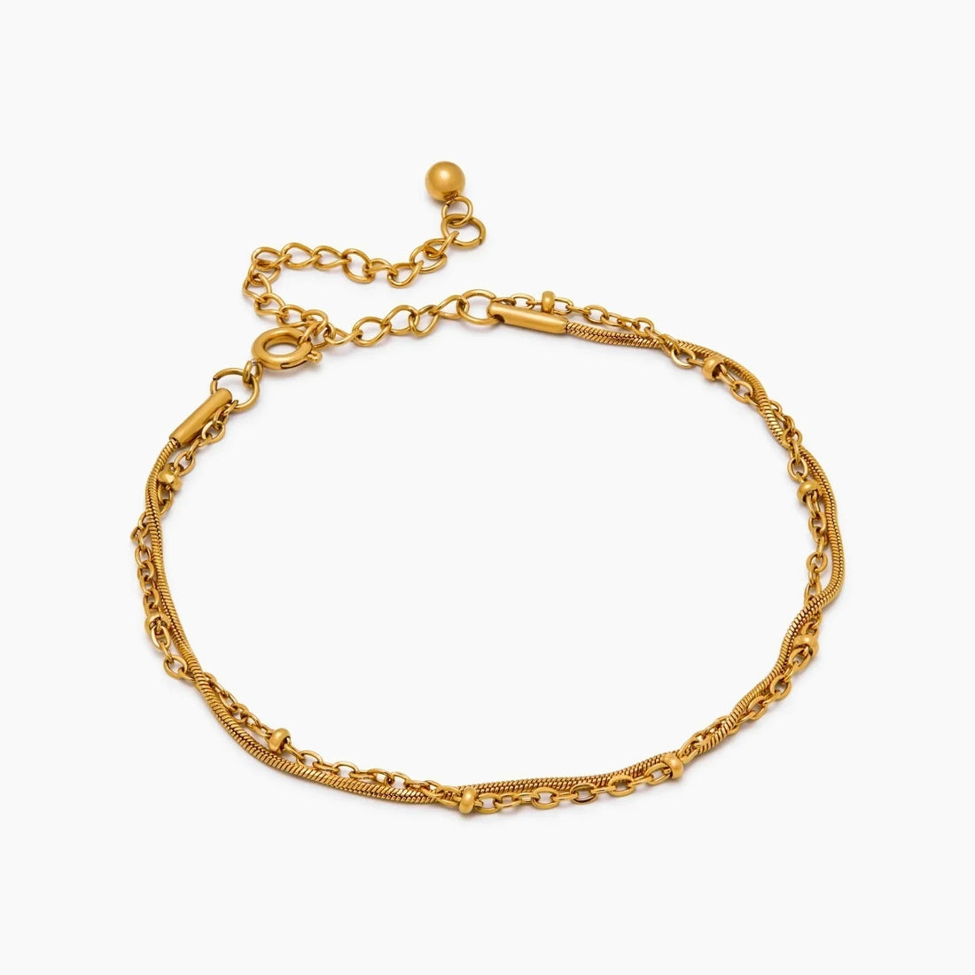 Layered Bracelet with Ball Chain and Snake Chain