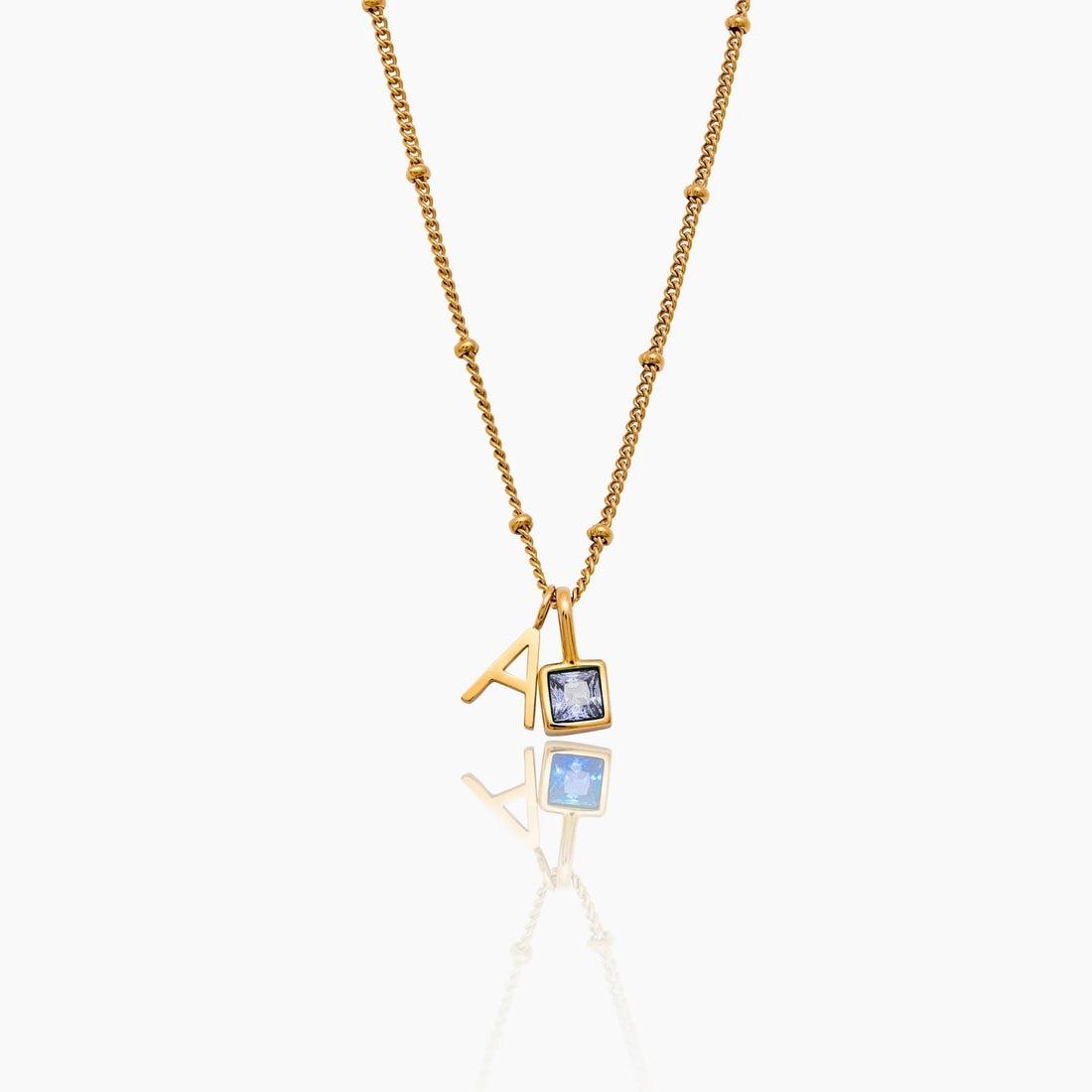 Initial Necklace with Gemstone