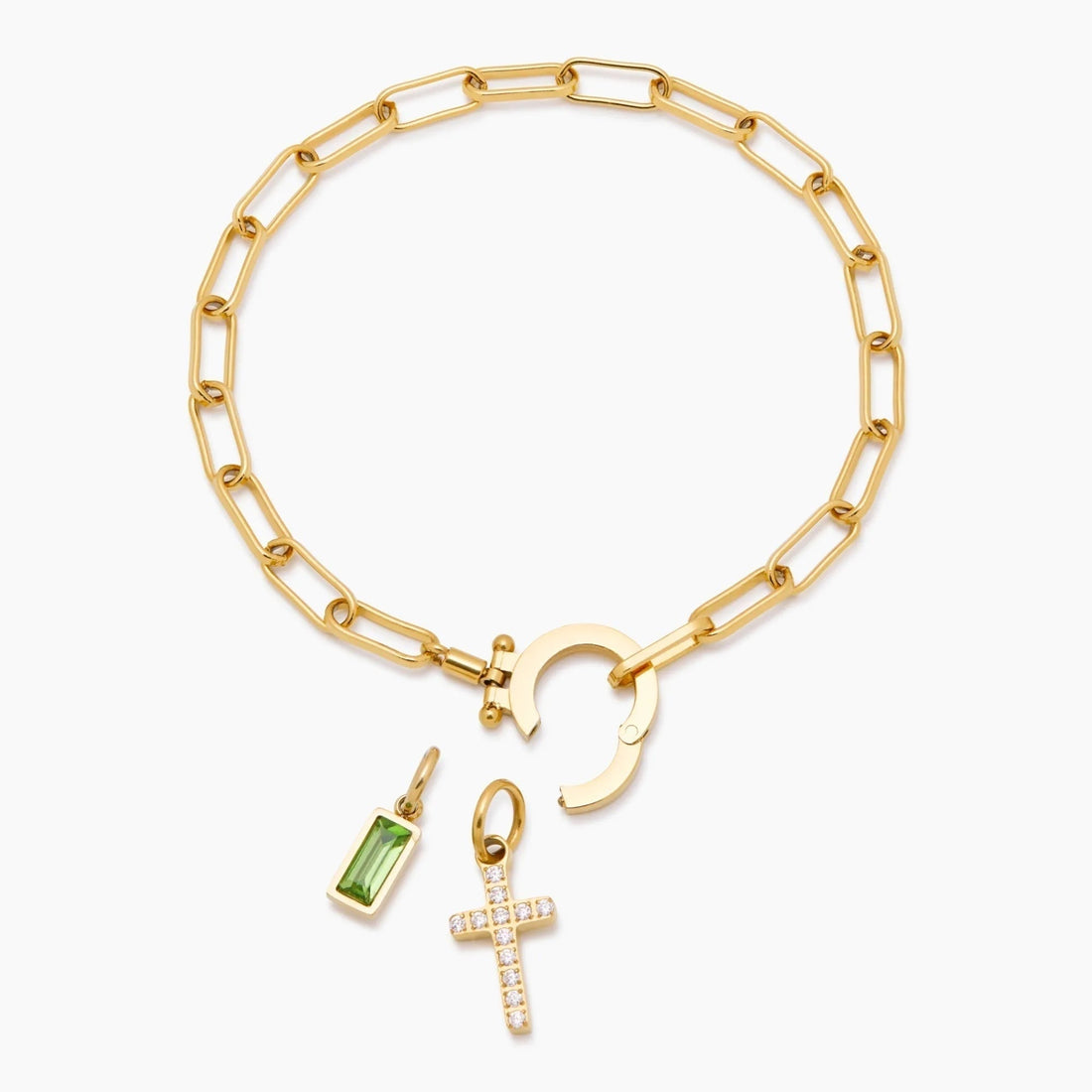 Paperclip Cross Charm Bracelet with Birthstone