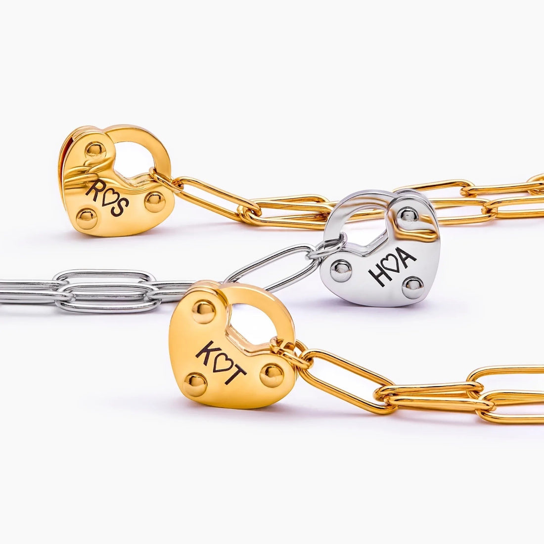 Name Necklace with Heart Padlock and Initial
