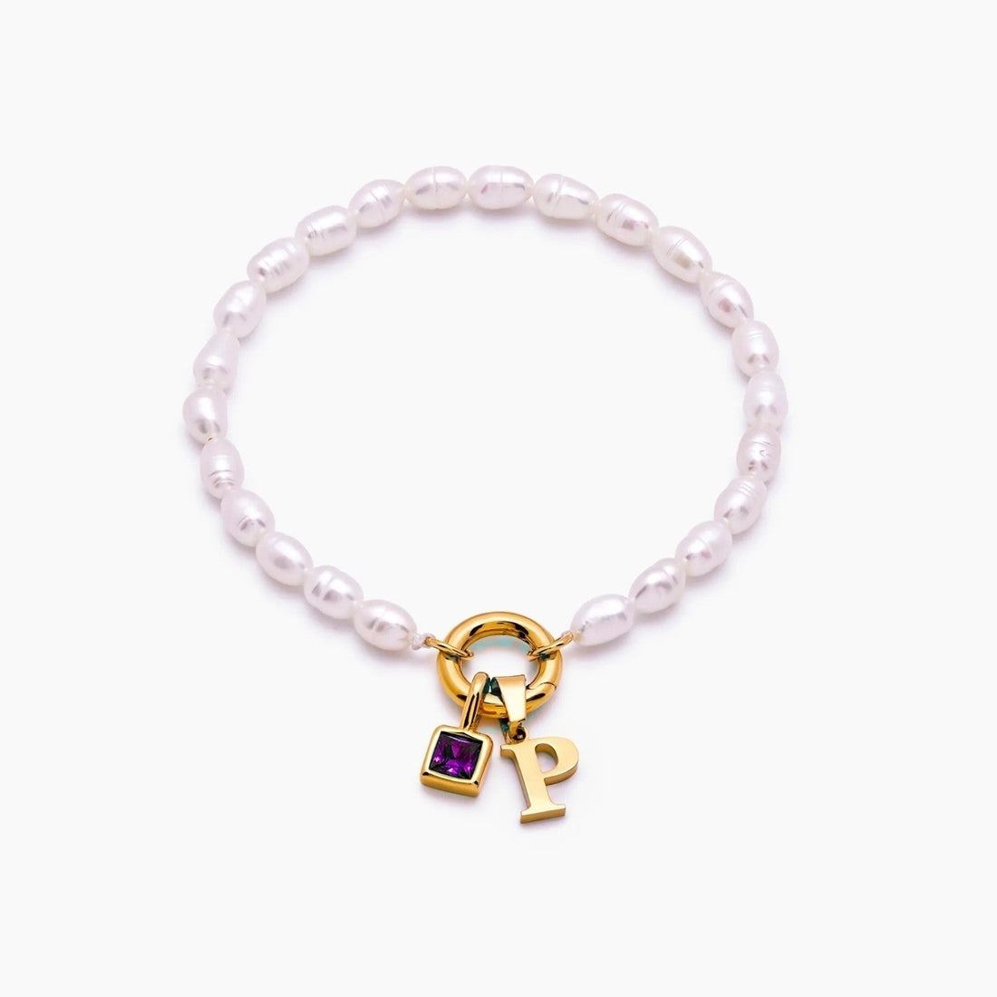 Pearl Bracelet with Initial and Birthstone