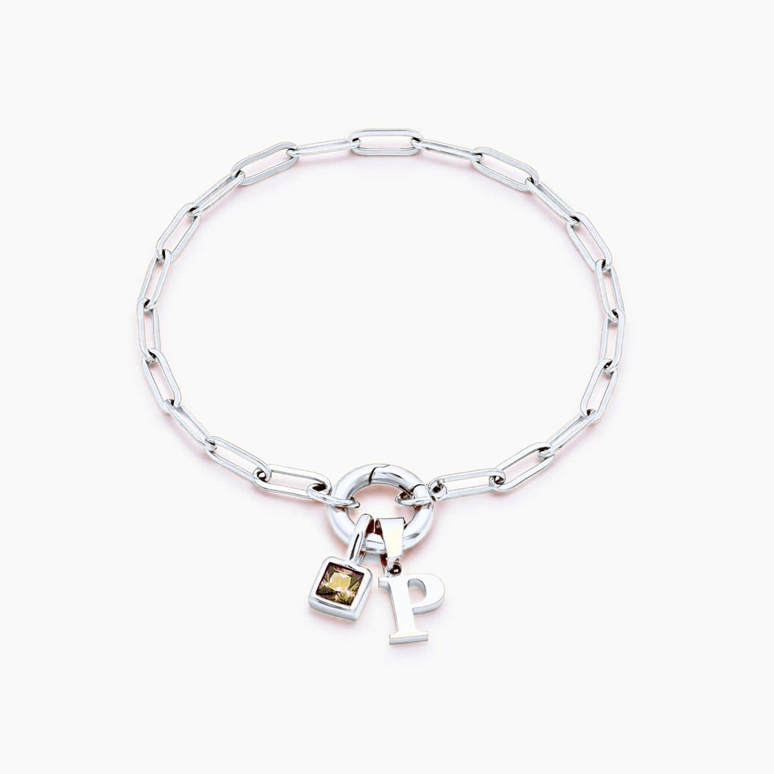 Paperclip Bracelet with Initial and Birthstone