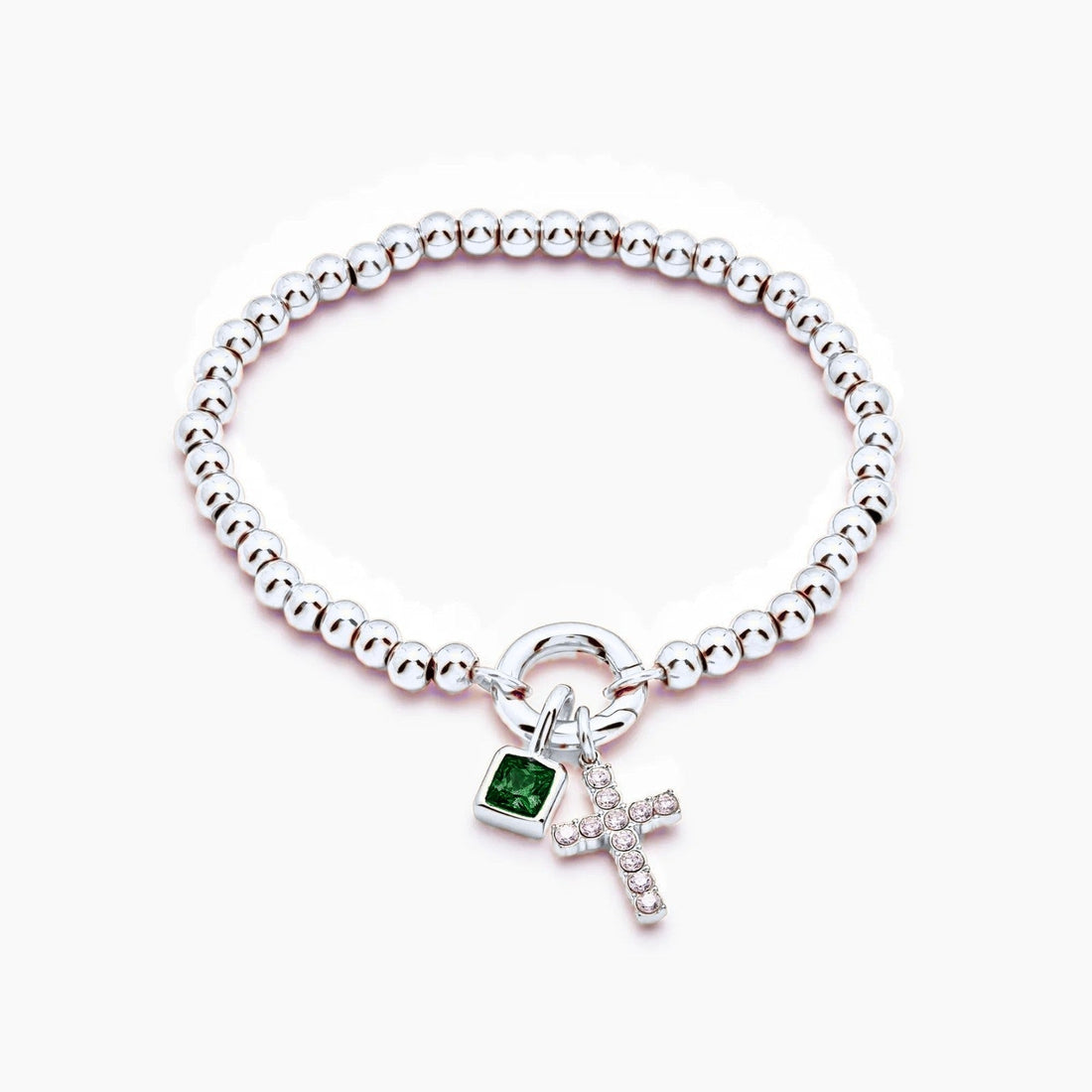 Beaded Bracelet with Cross and Birthstone
