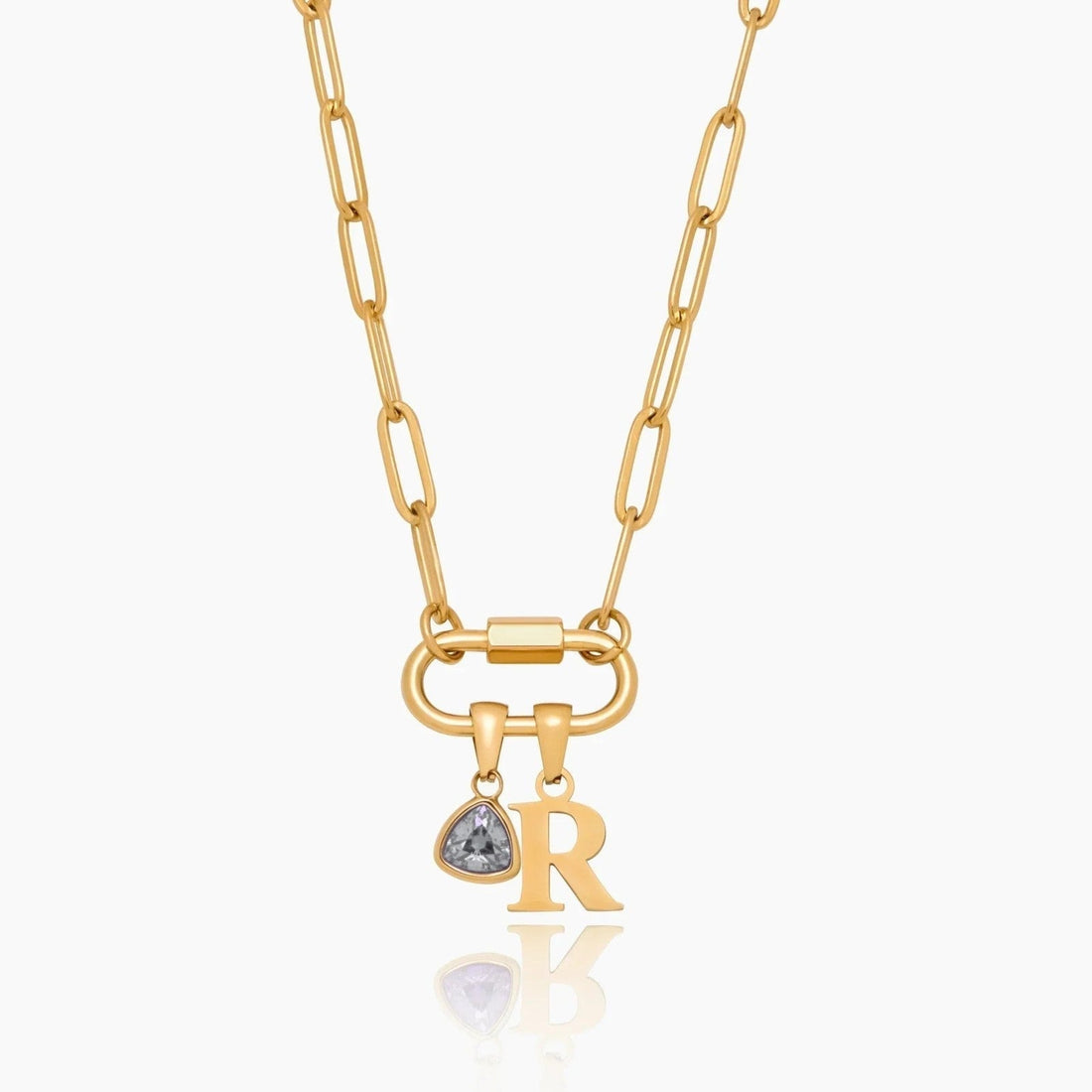 Necklace with Carabiner Charm, Initial and Birthstone