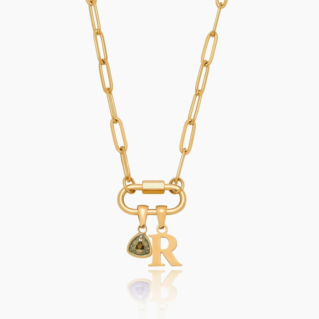Necklace with Carabiner Charm, Initial and Birthstone