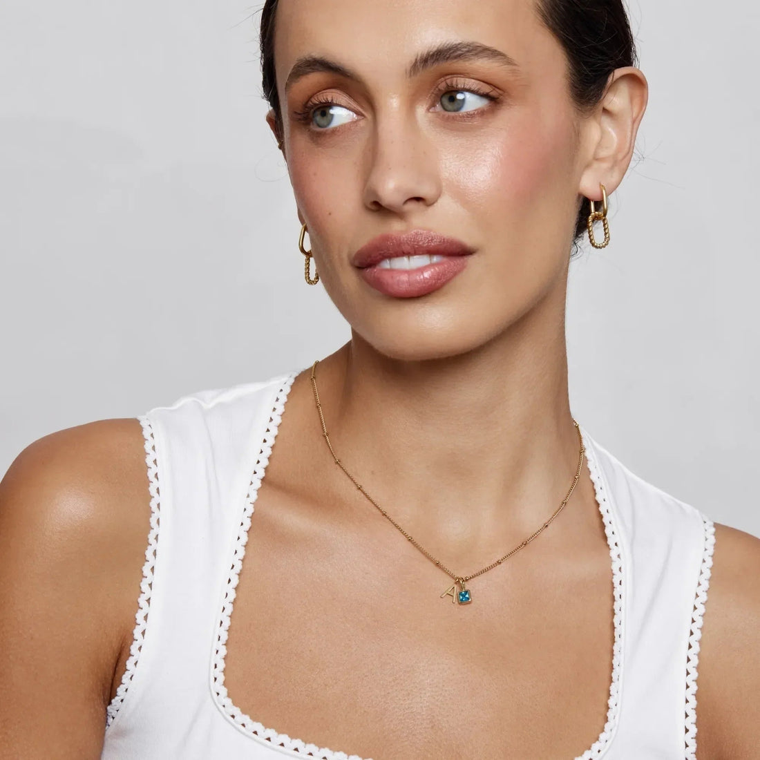 Initial Necklace with Gemstone