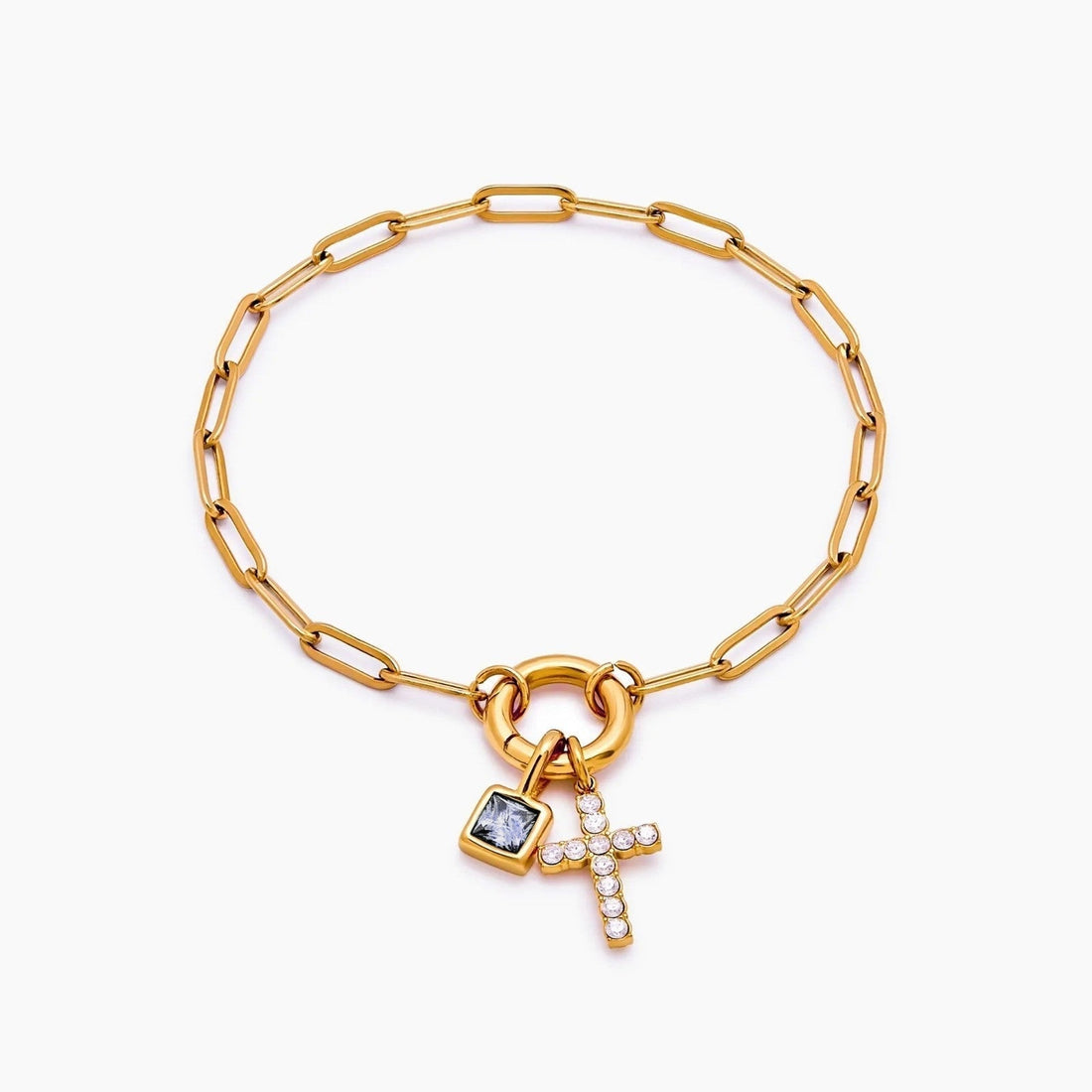 Paperclip Chain Charm Bracelet with Cross