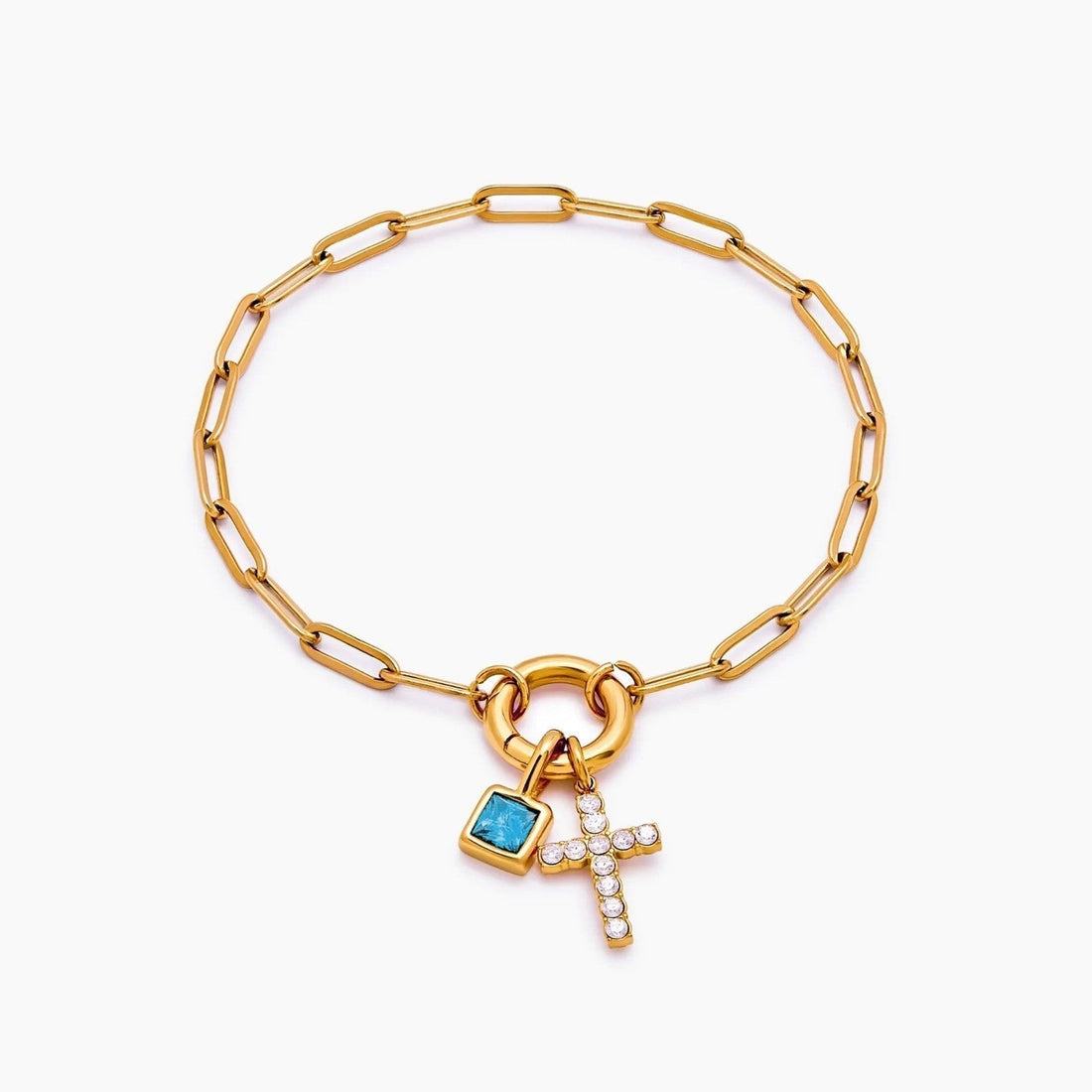 Paperclip Chain Charm Bracelet with Cross