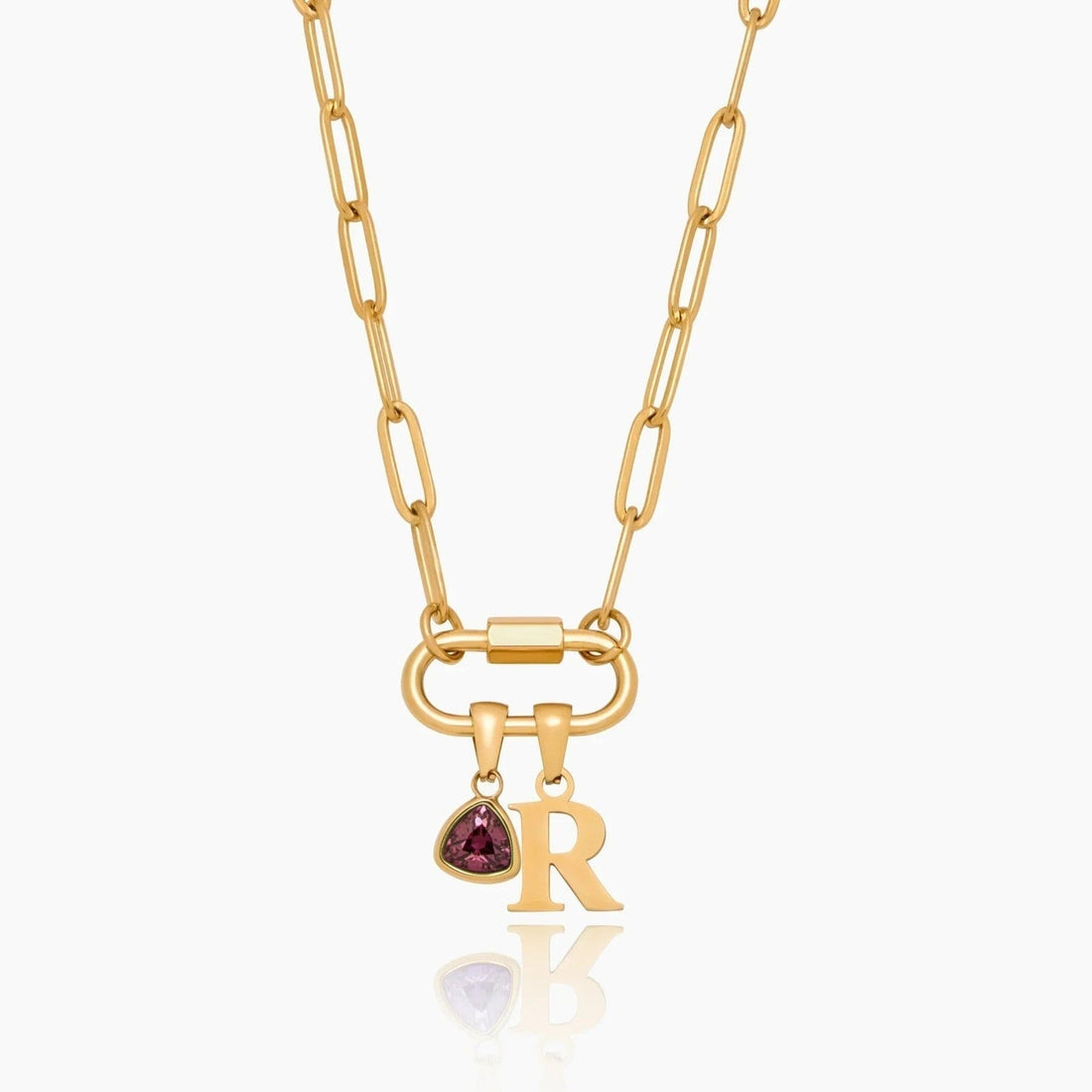 Necklace with Carabiner Charm, Initial and Birthstone