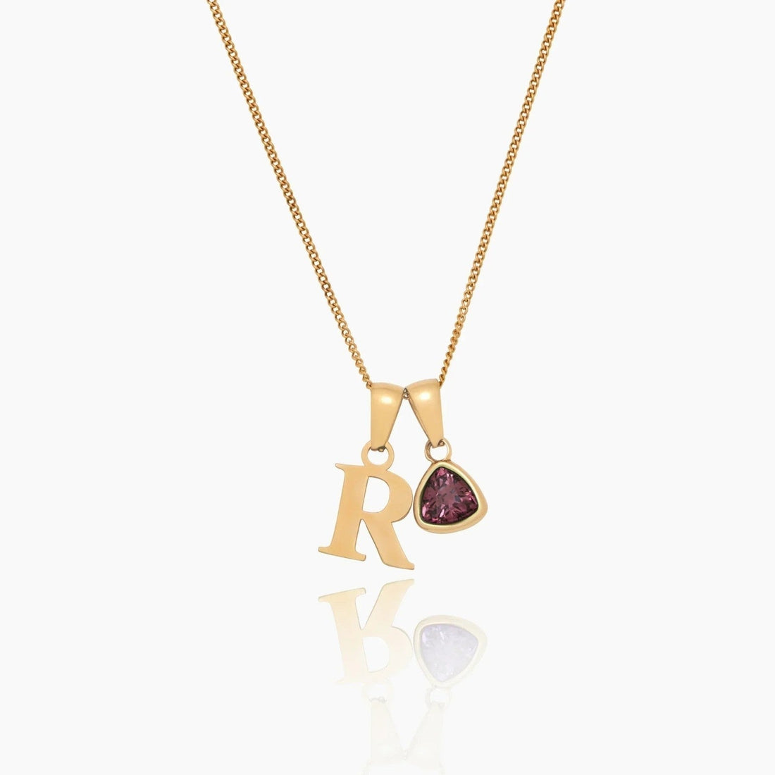 Initial Necklace with Birthstone Charm