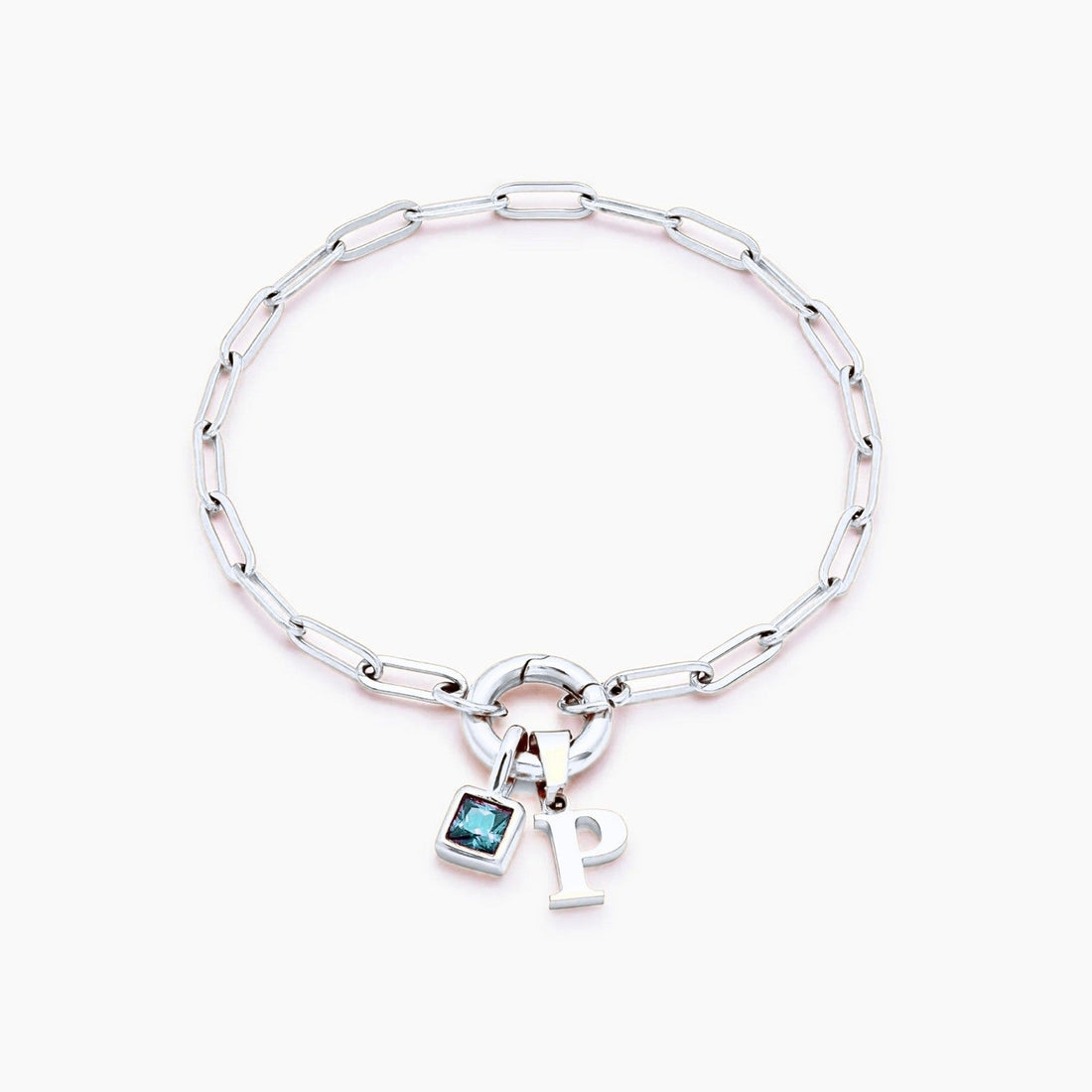 Paperclip Bracelet with Initial and Birthstone