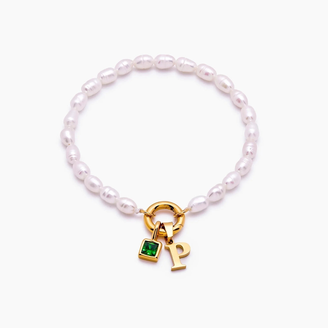 Pearl Bracelet with Initial and Birthstone