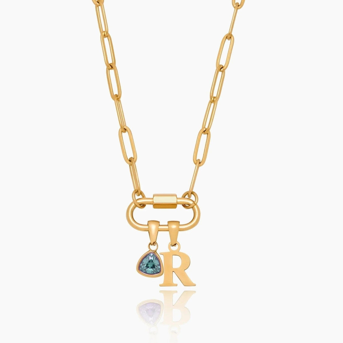 Necklace with Carabiner Charm, Initial and Birthstone