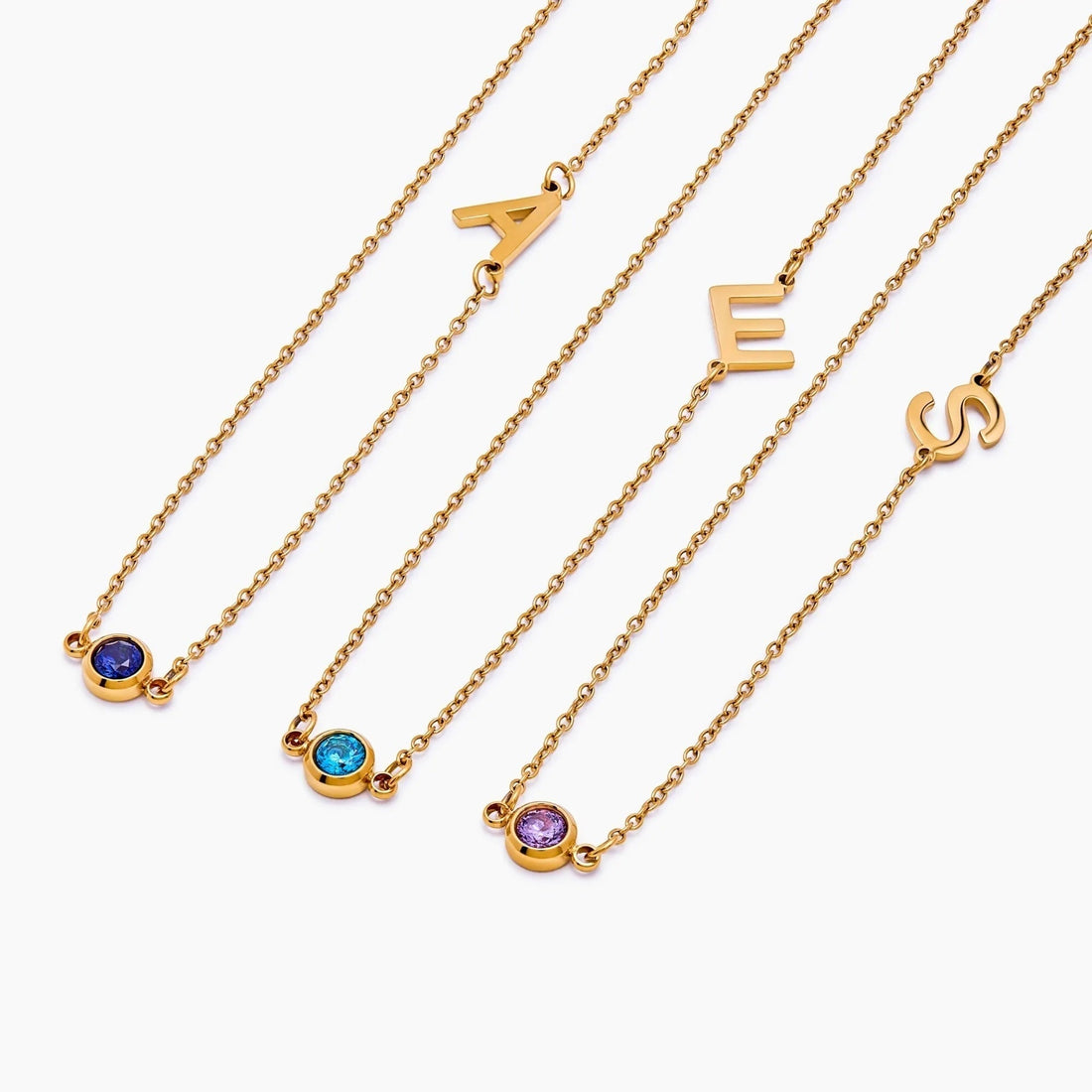 Necklace with Side Initial and Birthstone