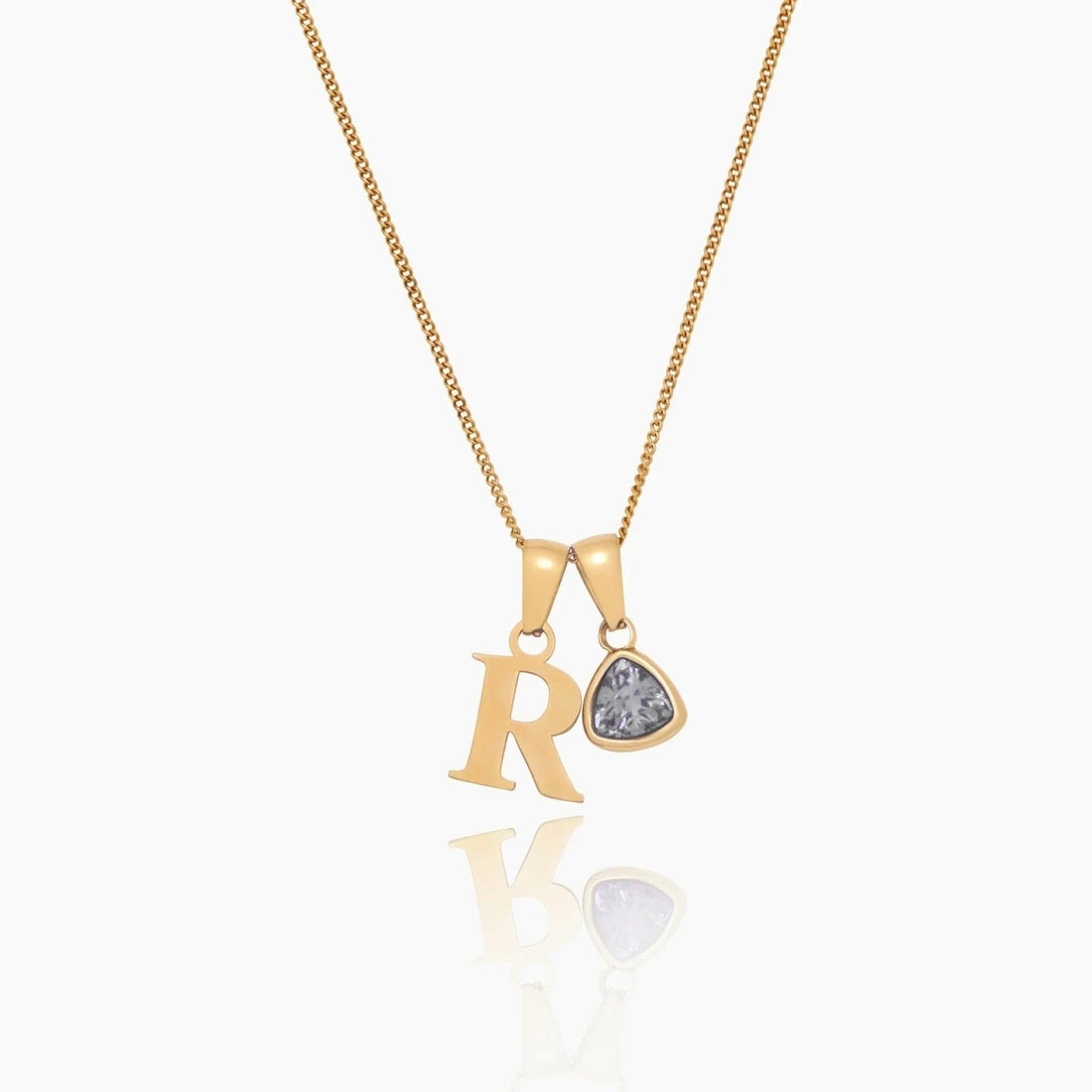 Initial Necklace with Birthstone Charm
