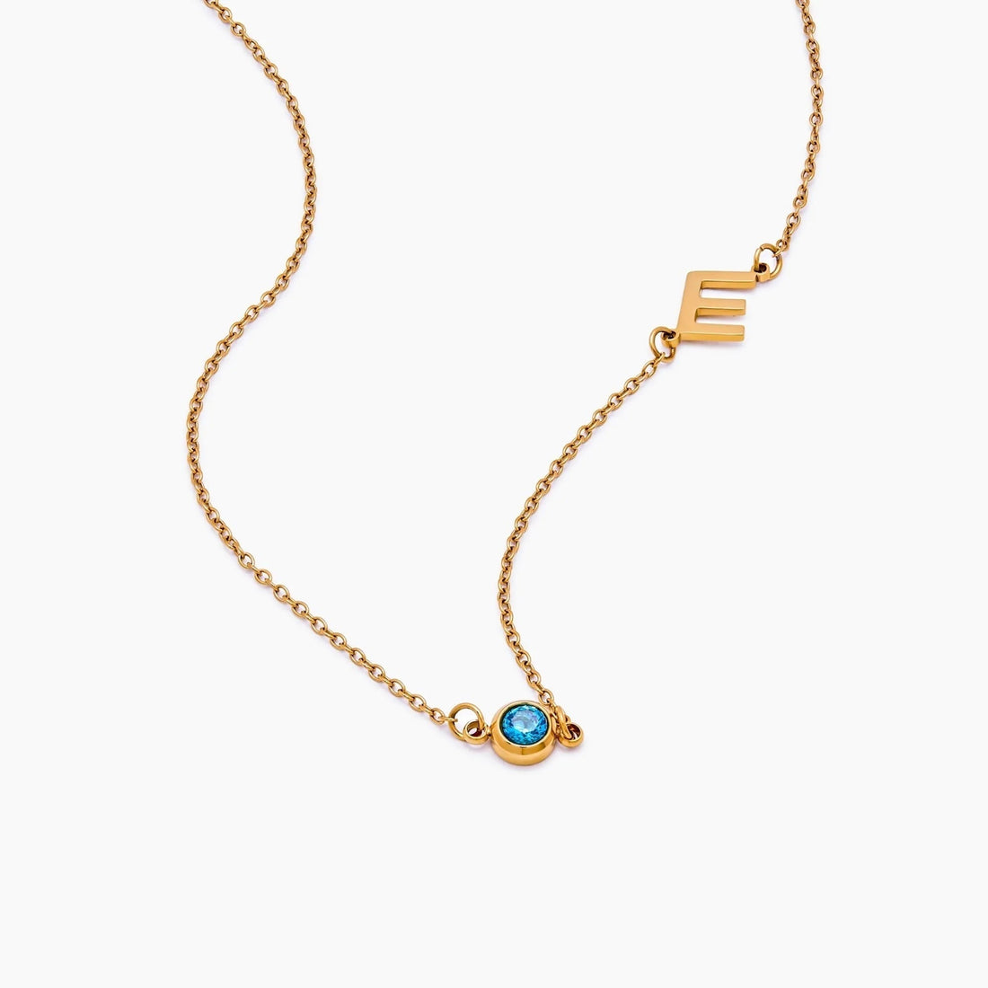 Necklace with Side Initial and Birthstone