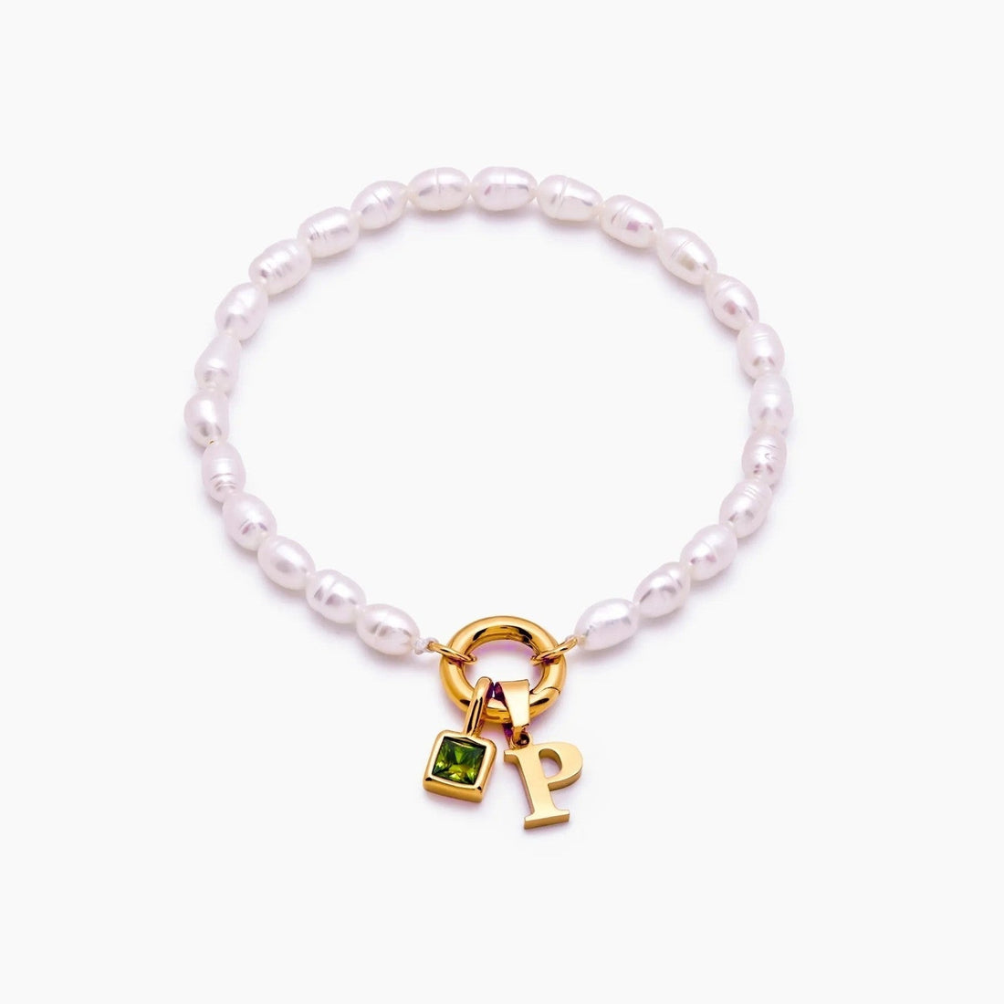 Pearl Bracelet with Initial and Birthstone