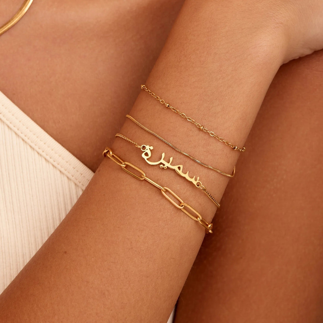 Layered Bracelet with Ball Chain and Snake Chain