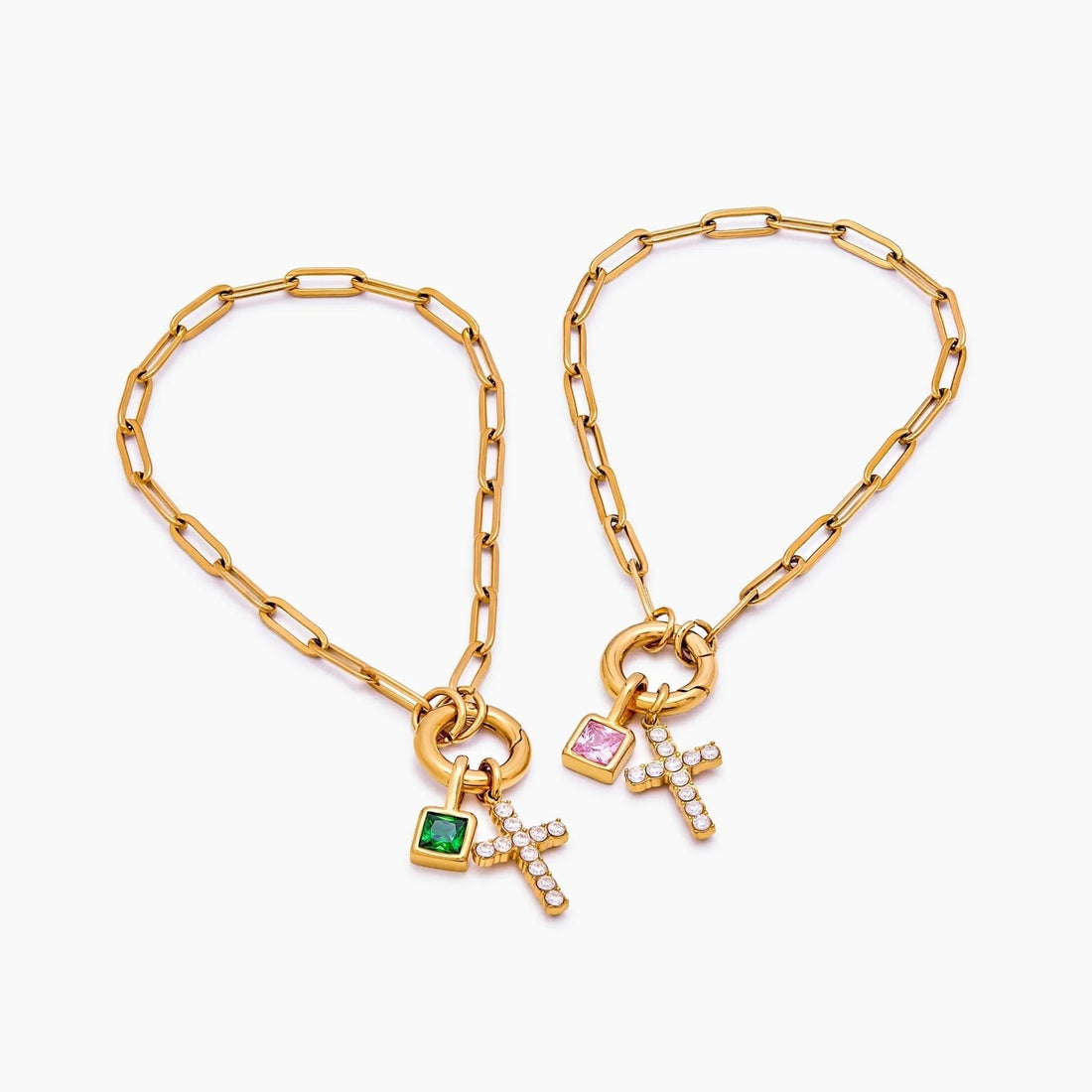 Paperclip Chain Charm Bracelet with Cross