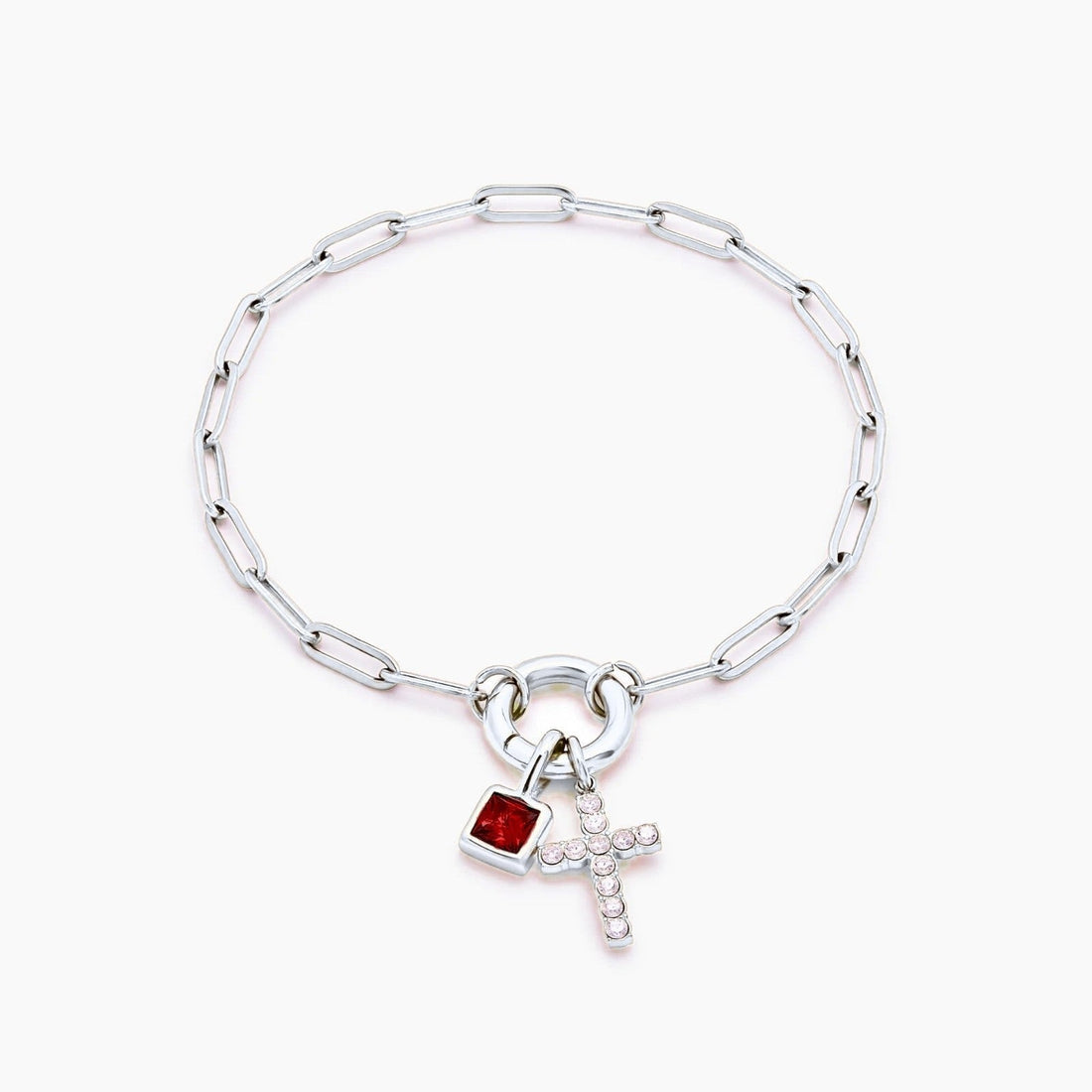 Paperclip Chain Charm Bracelet with Cross