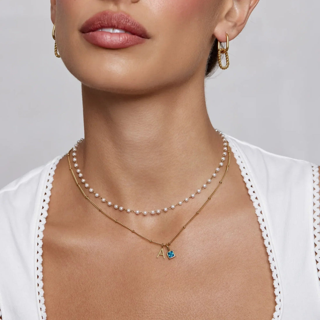 Initial Necklace with Gemstone