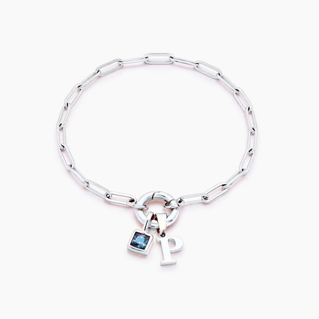 Paperclip Bracelet with Initial and Birthstone