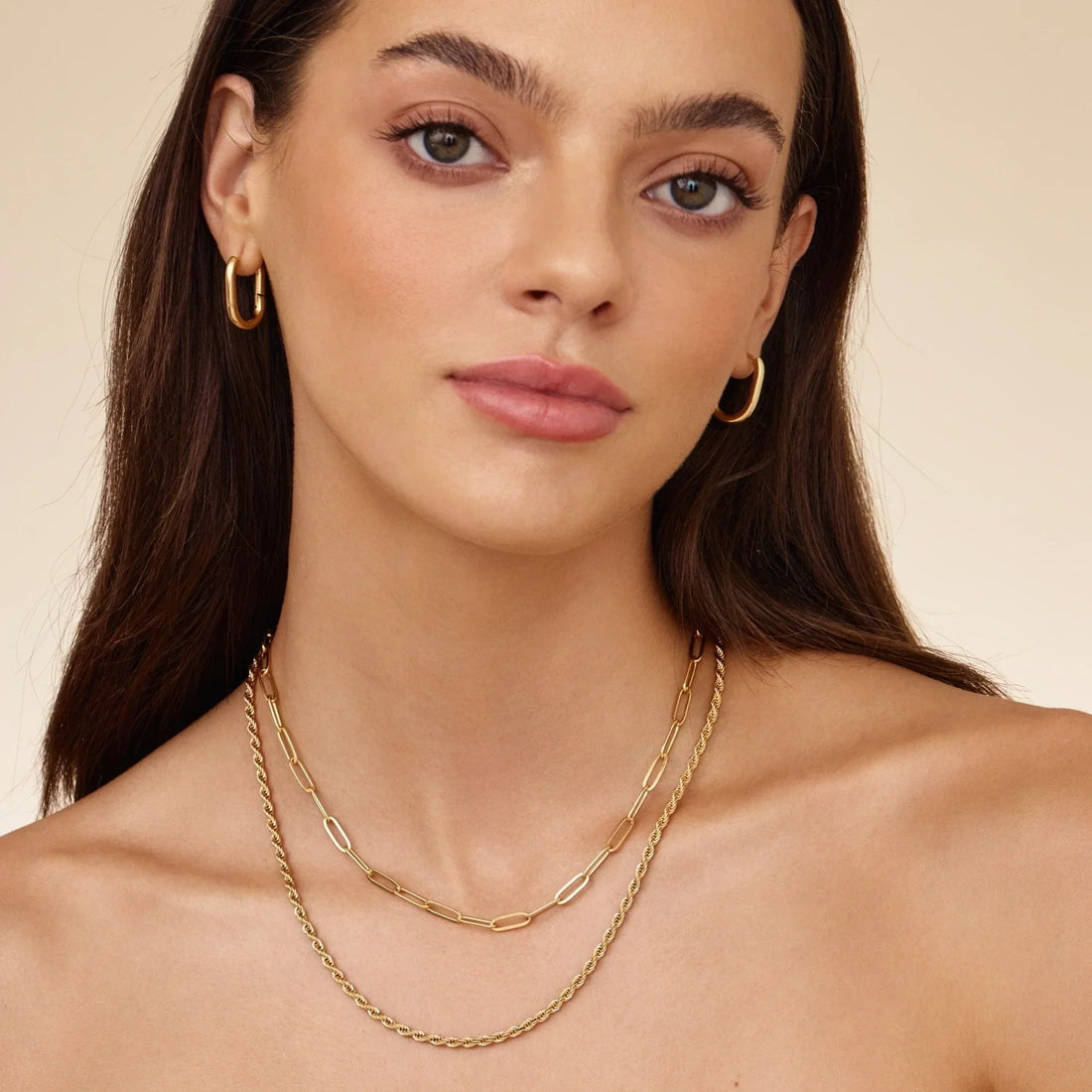 Double Necklace with Paperclip and Rope Chain