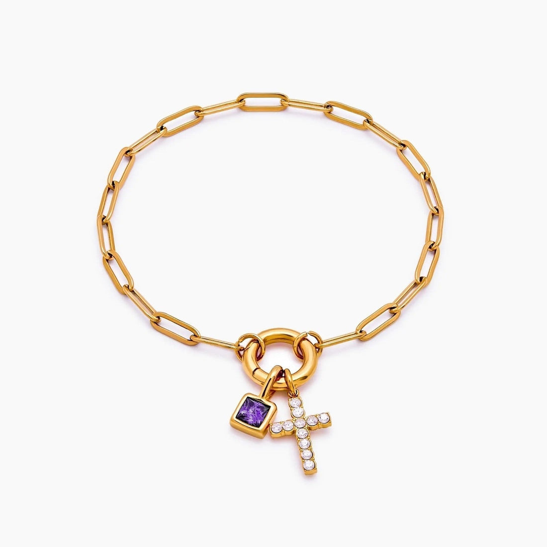 Paperclip Chain Charm Bracelet with Cross