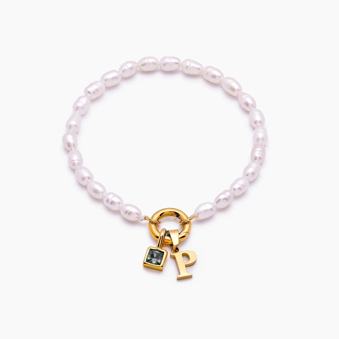 Pearl Bracelet with Initial and Birthstone