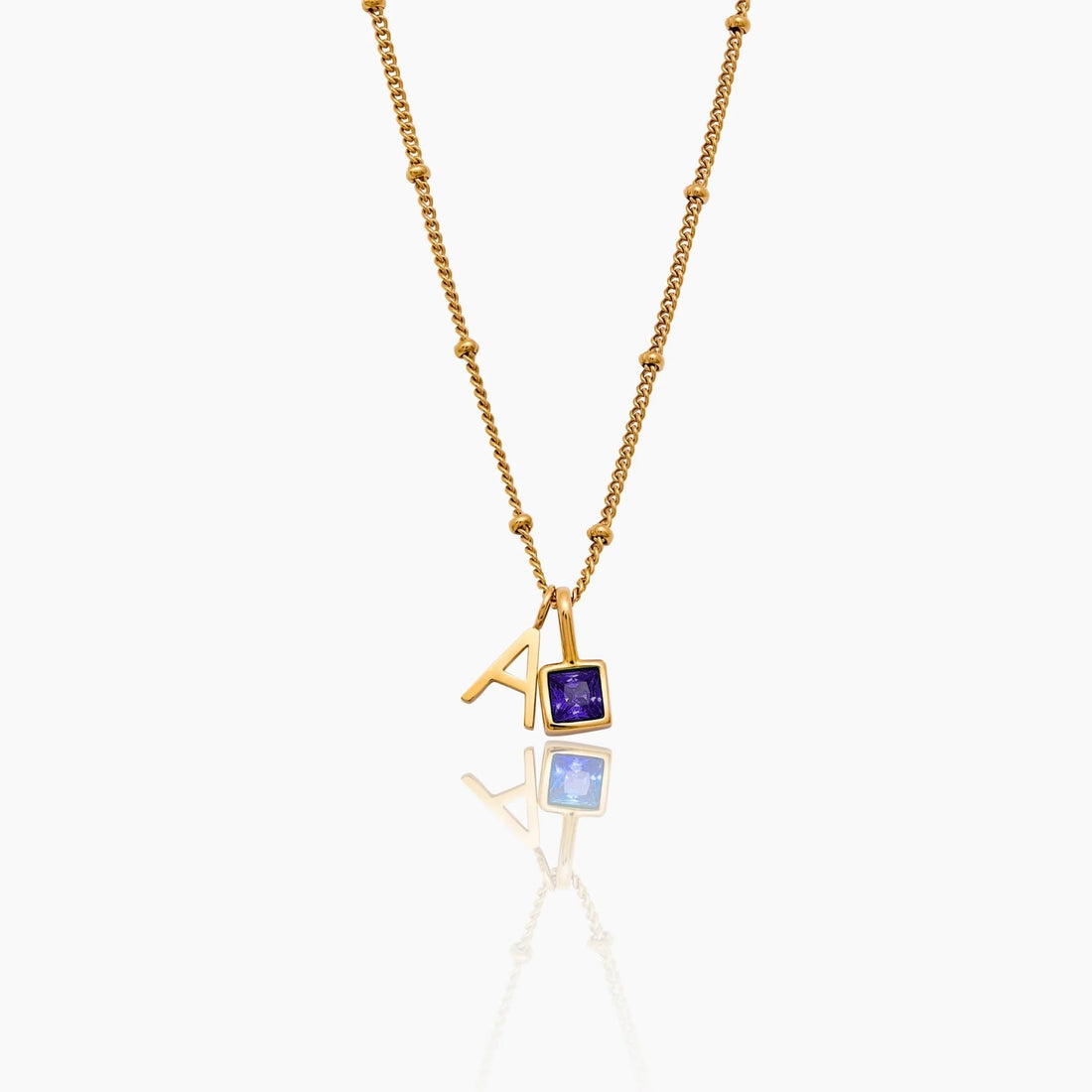 Initial Necklace with Gemstone