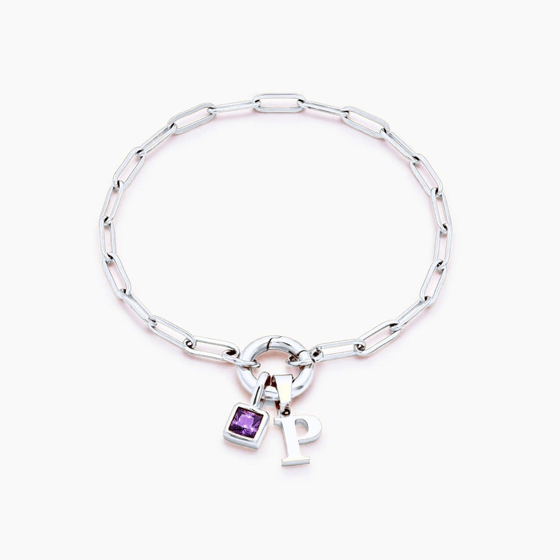 Paperclip Bracelet with Initial and Birthstone