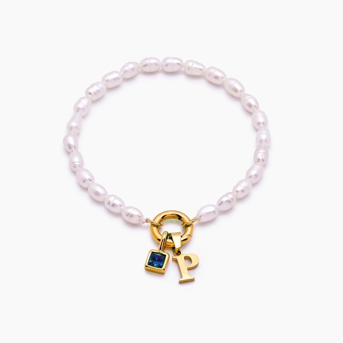 Pearl Bracelet with Initial and Birthstone