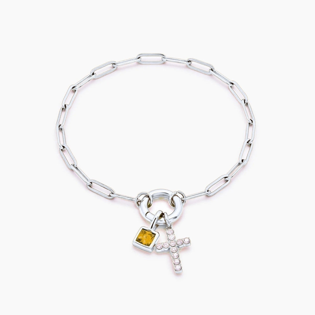 Paperclip Chain Charm Bracelet with Cross