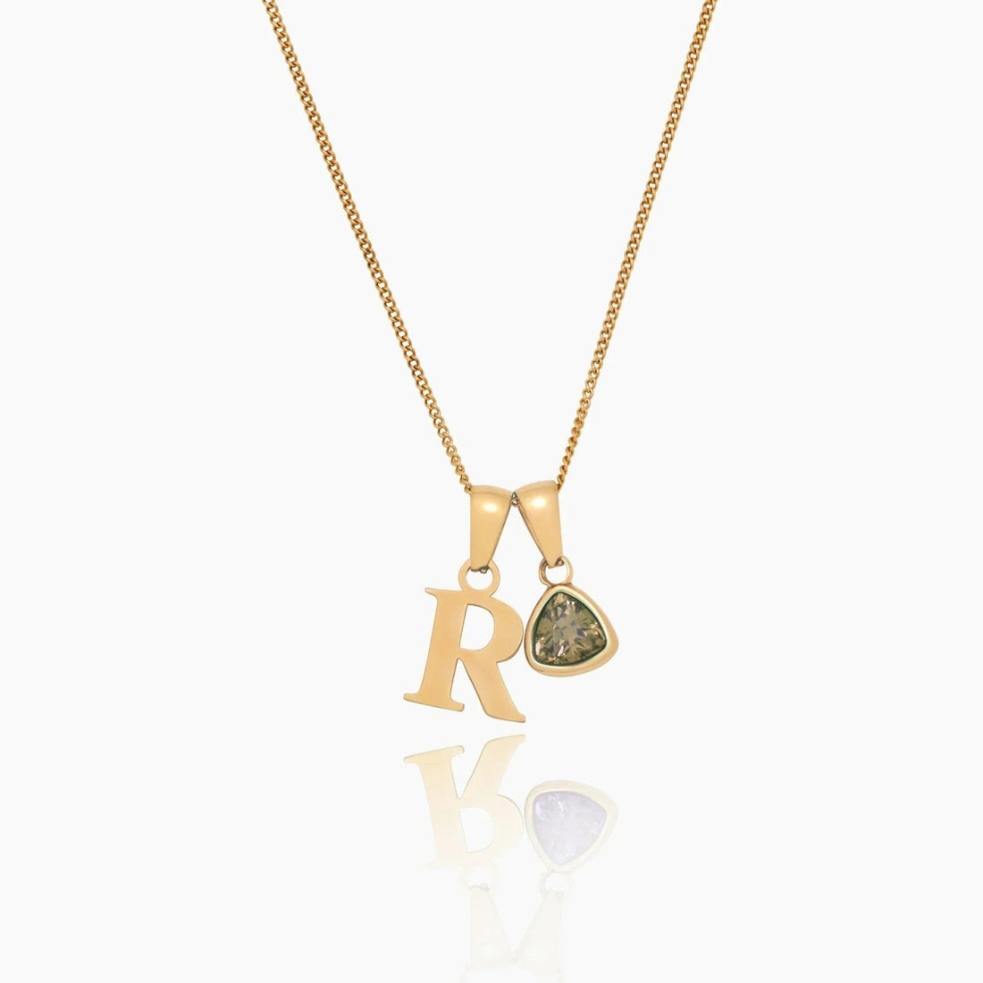 Initial Necklace with Birthstone Charm