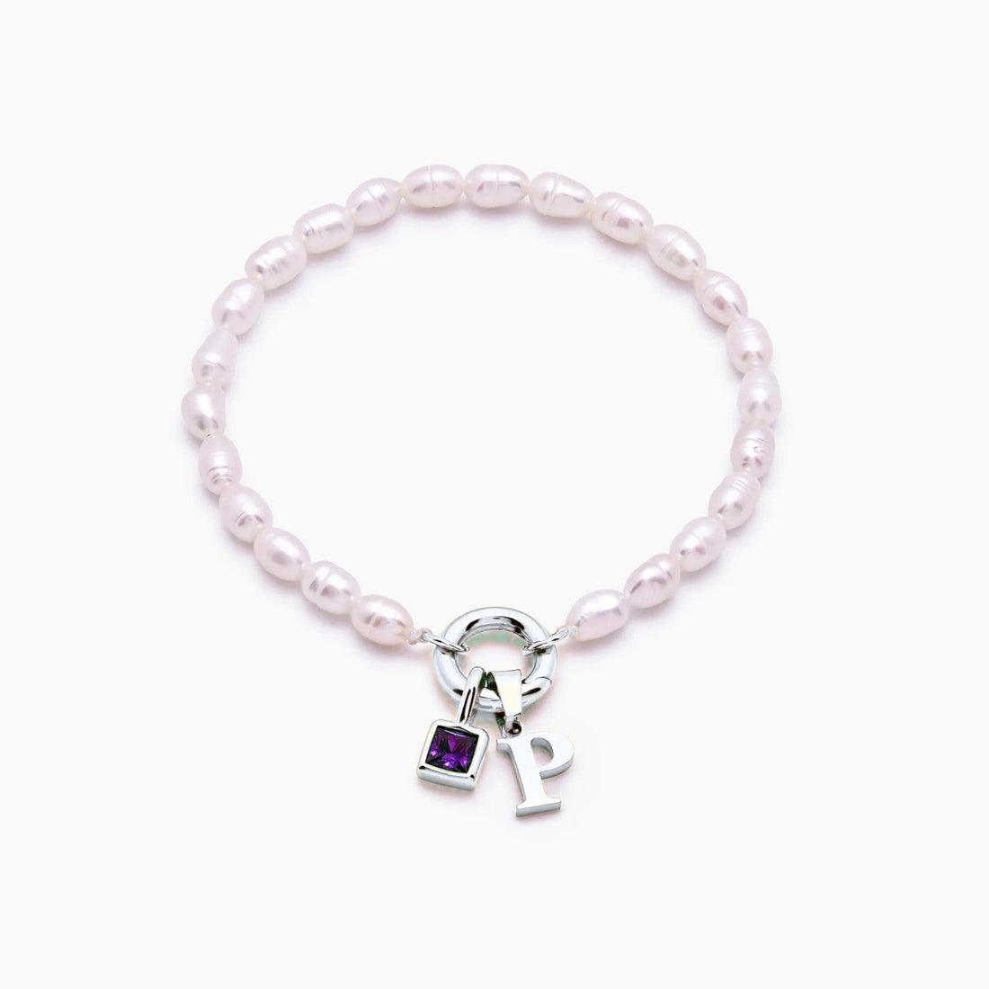Pearl Bracelet with Initial and Birthstone