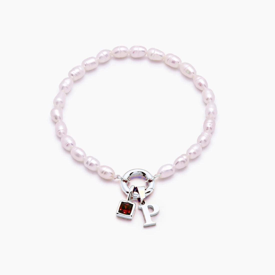 Pearl Bracelet with Initial and Birthstone