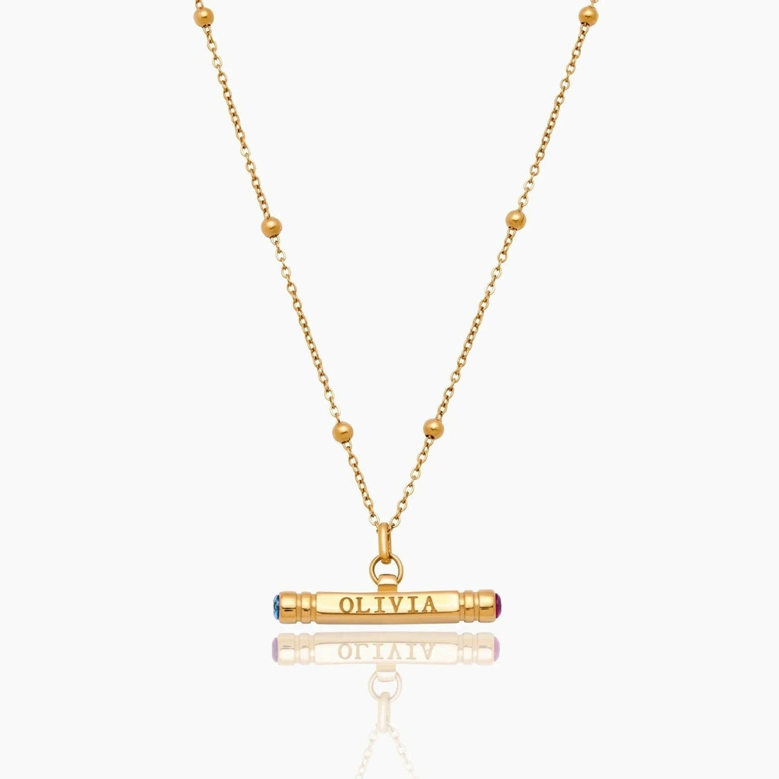 Personalized T-Bar Necklace with Name and Birthstone