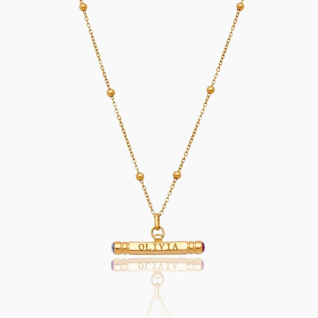 Personalized T-Bar Necklace with Name and Birthstone