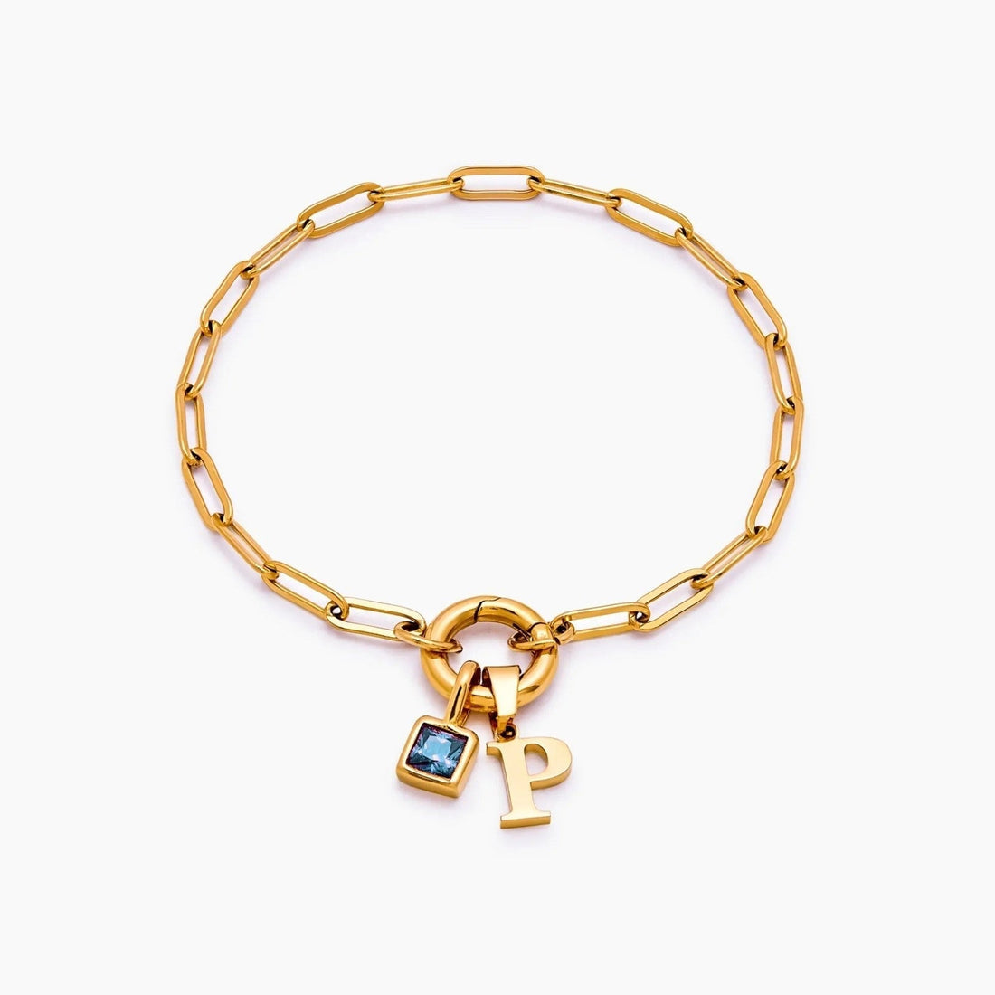 Paperclip Bracelet with Initial and Birthstone