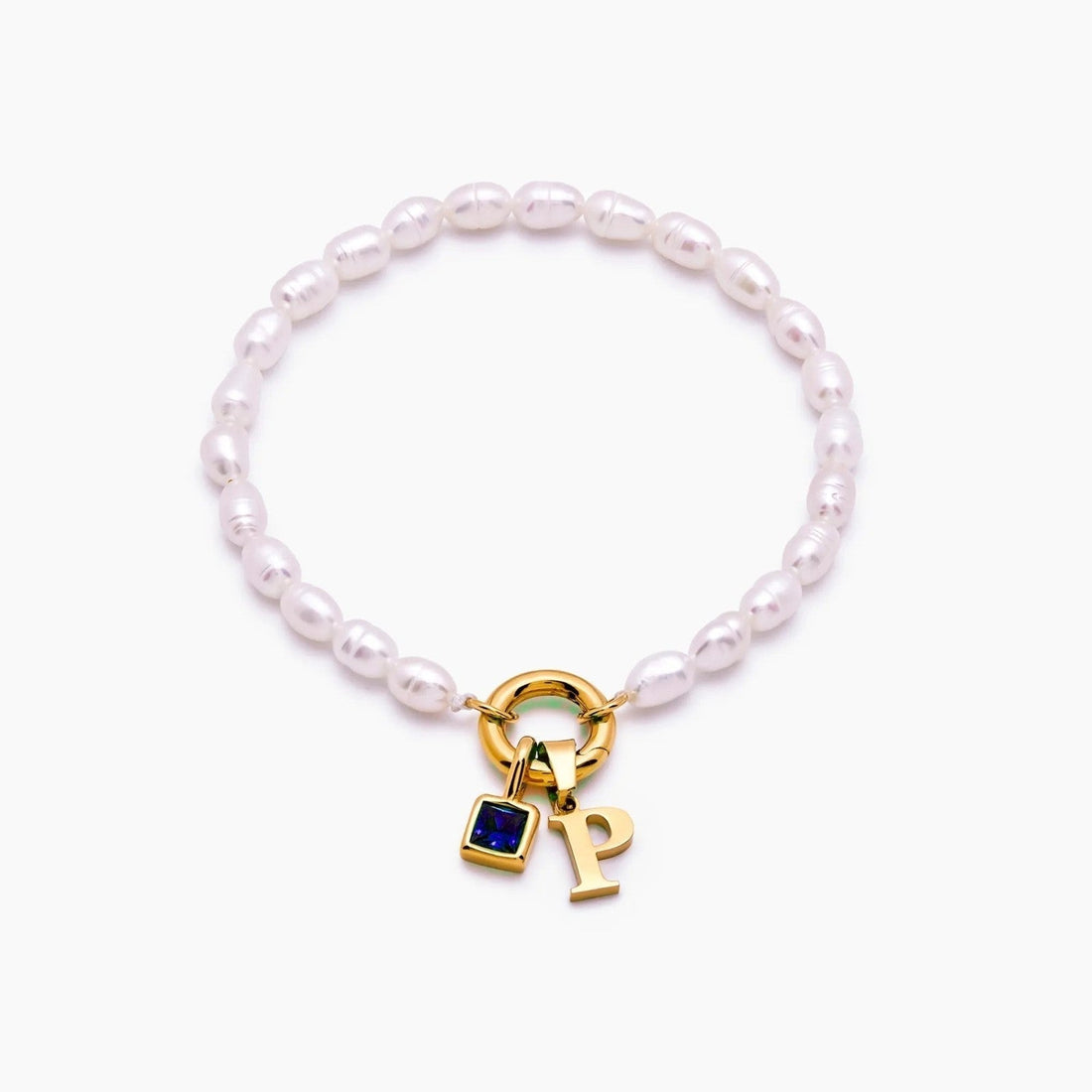 Pearl Bracelet with Initial and Birthstone