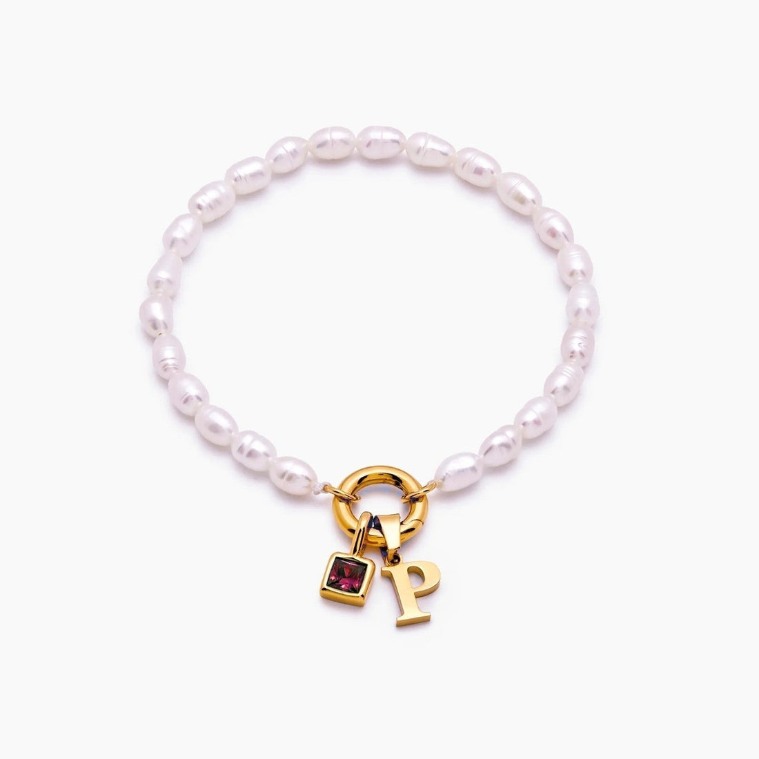 Pearl Bracelet with Initial and Birthstone