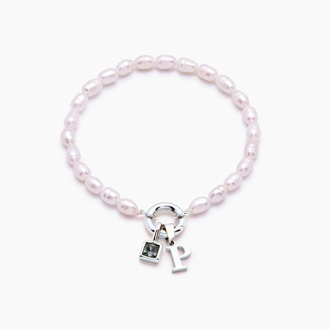 Pearl Bracelet with Initial and Birthstone