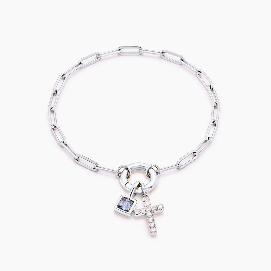 Paperclip Chain Charm Bracelet with Cross