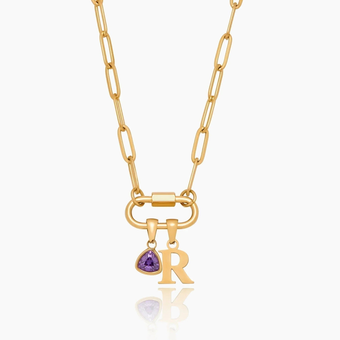 Necklace with Carabiner Charm, Initial and Birthstone