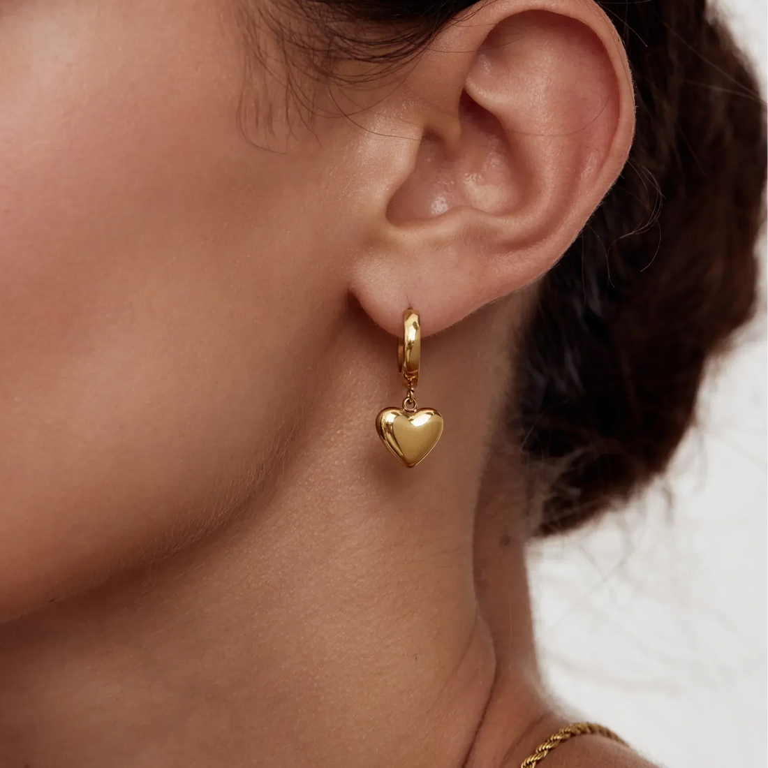 Huggie Earrings with Heart Pendant