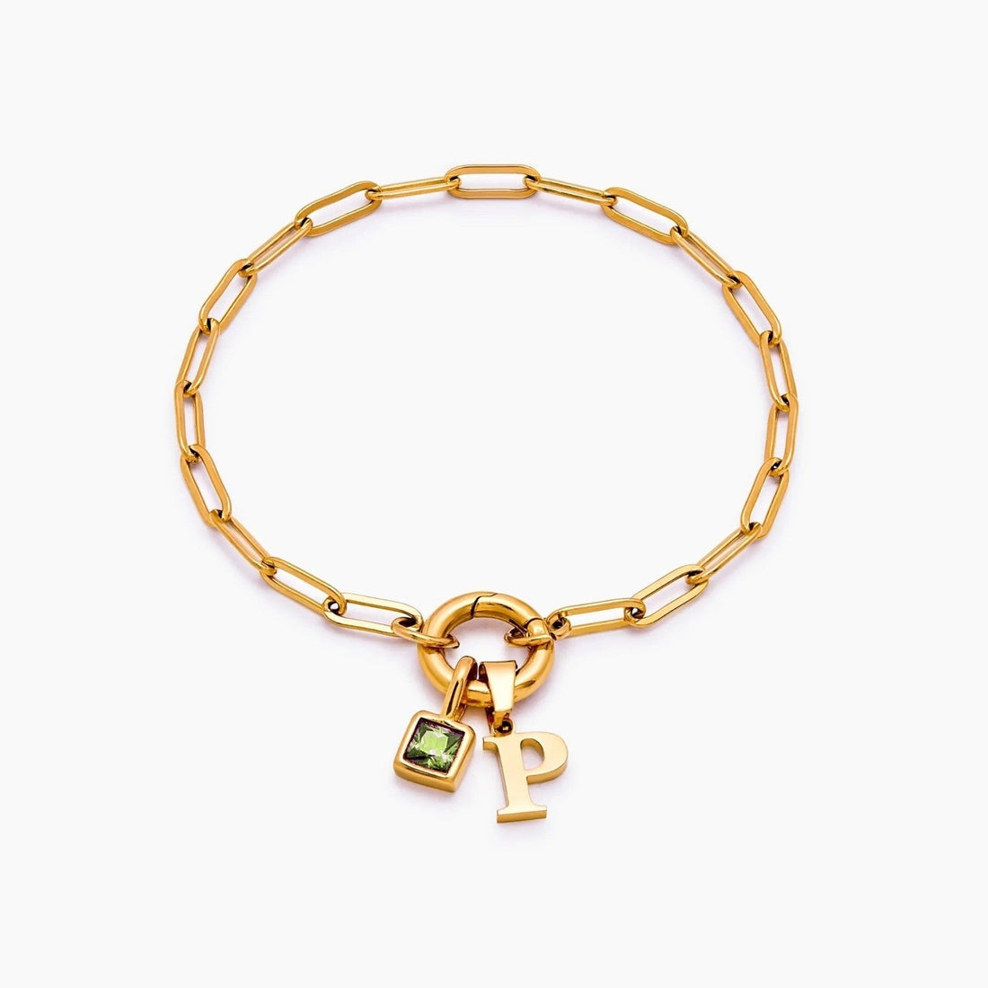 Paperclip Bracelet with Initial and Birthstone